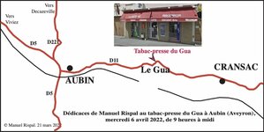 Dédicaces de Manuel Rispal au Tabac-presse du Gua, commune d'Aubin (Aveyron), le mercredi 6 avril 2022
